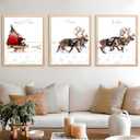 LANCHI95 3 Pcs 8x10in Christmas Wall Art Prints, Santa Claus Reindeer With Sleigh, Large Aesthetic Christmas Art Poster Decorative Poster Room Decor For Living Room Bathroom (UNFRAMED)