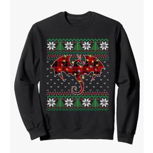 Dragon Red Plaid Ugly Sweater Christmas Lights Dragon Lover Sweatshirt L