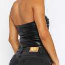 PU Leather Tube Top Strapless for Women Sexy Bandeau Vest Ruched Bustier Crop Top Streetwear (Black, M)