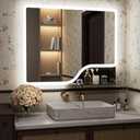 Callsky 40"x 32" LED Bathroom Mirror with Shelf, Wall-Mounted Backlit Vanity Mirror with Lights, Smart Bathroom Mirror with 3 Colors, Anti-Fog, Stepless Dimmable, Memory (UL, ETL)