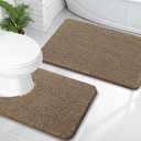 OLANLY Bathroom Rugs Sets 2 Piece, Soft Absorbent Chenille Bath Mats and U-Shaped Contour Toilet Mat Area Rug Set, Machine Washable Bath Carpet, Home Decor Accessories(30"x20"+24"x20", Tan)