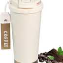 Insulated Coffee Tumbler 17.9oz 530ml Travel Coffee Mug 316 Stainless Steel Dual Drink Openings Leakproof Lid Reusable Insulated Coffee Mug Hot and Cold Ideal Travel Mug for Coffee Lover Daily (White)