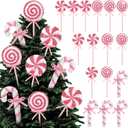 Threehoney 16 Pcs Candy Cane Christmas Decorations, Christmas Glitter Candy Cane Hanging Ornaments Xmas Swirl Windmill Lollipop Home Decor for New Year Xmas Indoor Home Supplies(Pink,Sweet)