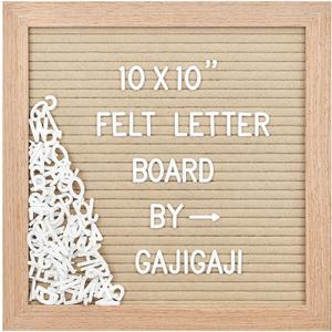 Felt Letter Board with 294 Letters, Numbers, Symbols - 10x10 inch Changeable Message Board with Wooden Frame Wall Mount (Beige)