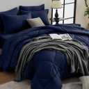 HEVUMYI Navy Blue Queen Comforter Set - 7-Piece All Season Bed in a Bag Queen, Ultra Soft Bedding Set with Comforter, Flat Sheet, Fitted Sheet, Pillowcases, Pillow Shams, Navy Blue