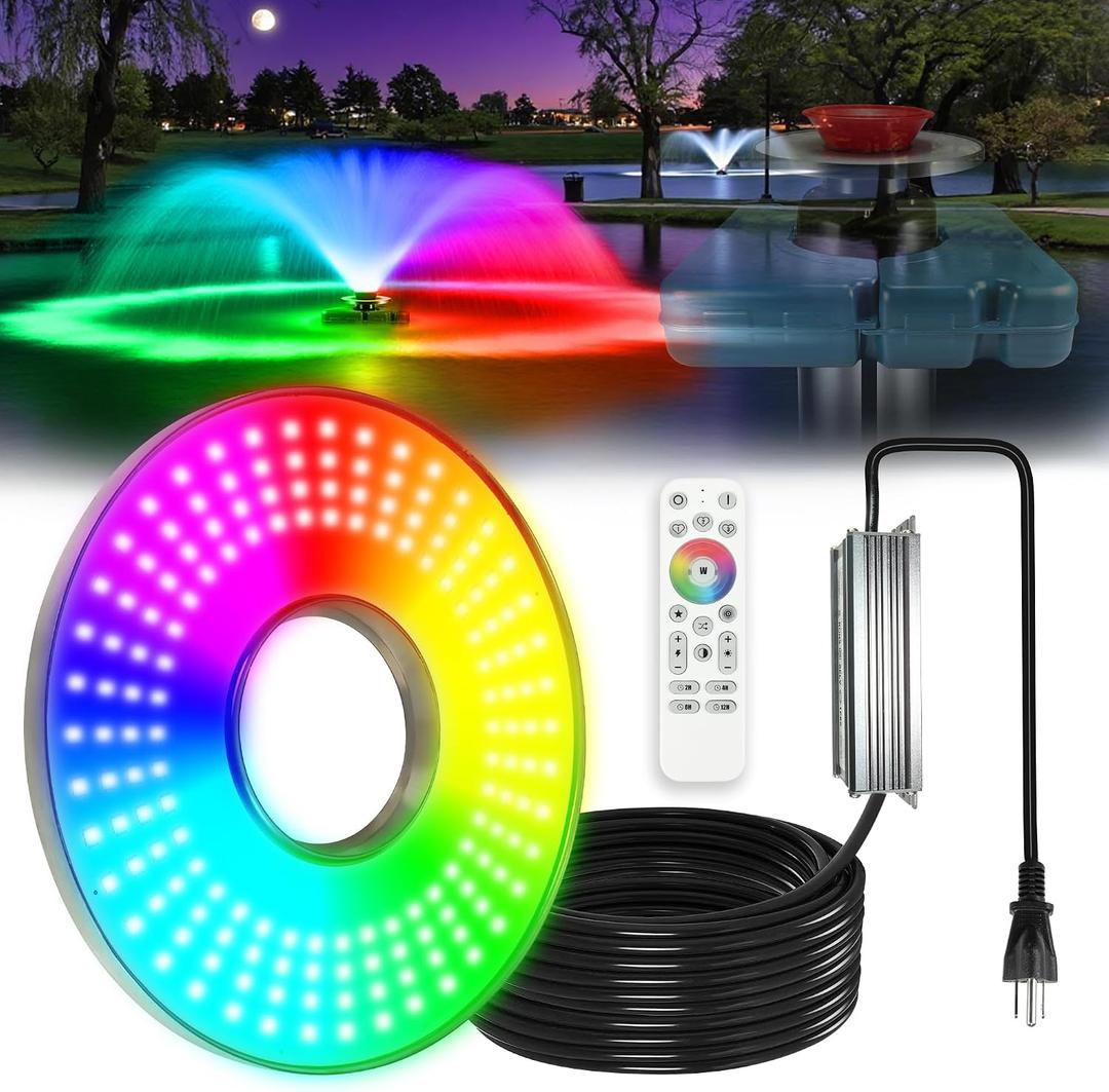 Goldlife Pond Fountain Aerator Lights, 200W RGB 20000LM 160LED Fountain Light with 100FT Power Cord, IP68 Waterproof Stainless Steel Wireless Sync Control Floating Fountains Pump Light