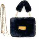 FHQHTH Fluffy Faux Fur Crossbody Bag for Women  Cute Small Purse with Chain Strap, Plush Evening Handbag & Makeup Bag (Black)