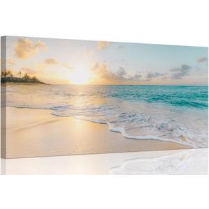 Ocean Wall Art Pictures for Living Room Beach Canvas Wall Art Decor for Bedroom Gold Sunset Canvas Painting for Wall Coastal Theme Art Print for Bathroom Home Office Decoration Ready to Hang(20"*40",