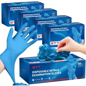 GTT Blue Nitrile Exam Gloves 6 Mil, Powder-Free Disposable Gloves First Aid,Cleaning Food Prep, Tattoo,Cooking 400 Count (Medium)
