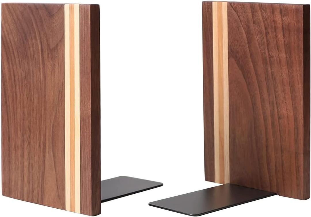 Muso Wood Artist Bookends, Decorative Bookshelf Book Ends Heavy Duty Bookends Desktop Organize Books Wooden Book Ends for Home Office Kitchen 6"x4" (Walnut) (Walnut 1 Pair)