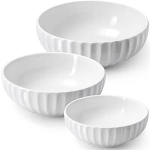 NUTRIUPS Extra Large Serving Bowls, 155/84/50 oz Nesting Ceramic Salad Bowl for Entertaining Party, 12/10/8 in White Bowl