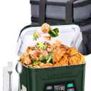 EAST OAK Cordless Electric Lunch Box for Adults, Dark Green, 2-Layer