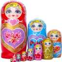 Russian Nesting Dolls 10pcs Matryoshka Wood Stacking Nested Set Heart Shape Girl Handmade Toys for Children Kids Christmas Birthday Halloween Wishing Gift