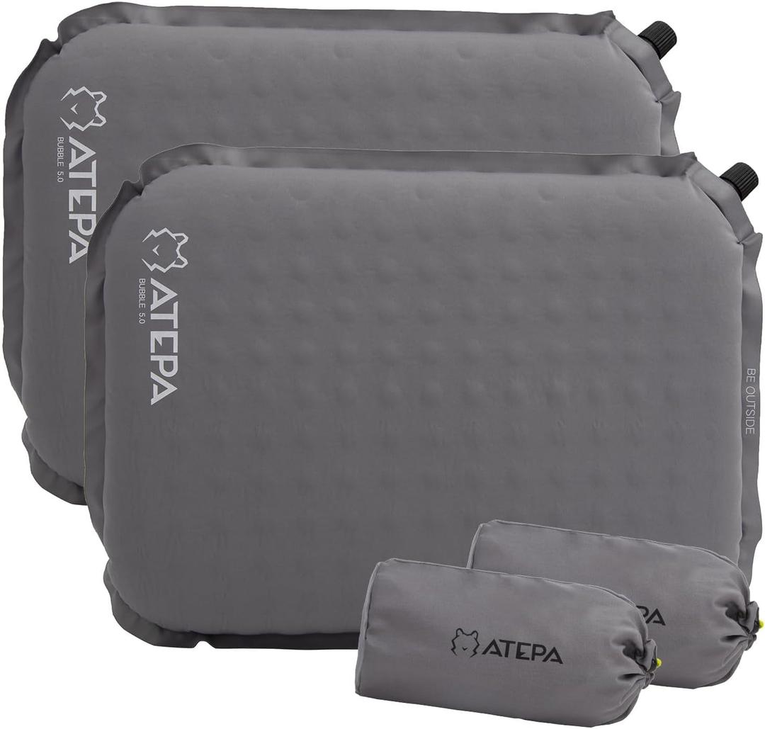 ATEPA Inflatable Stadium Seat Cushion, Self-Inflating Memory Foam Stadium Seats Bleacher Seat Chair Cushion Pad for Airplane Travel Backpacking Sports Events (2 Pack Grey)