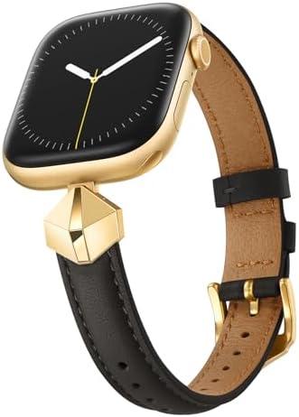 Amazon.com: WFEAGL Leather Band Compatible with Apple Watch Bands Women 38mm 40mm 41mm 42mm(Series 11/10),Dressy Slim Grain Genuine Leather band for iWatch SE Series 11/10/9/8/7/6/5/4/3/2/1-Black/Gold : Cell Phones & Accessories