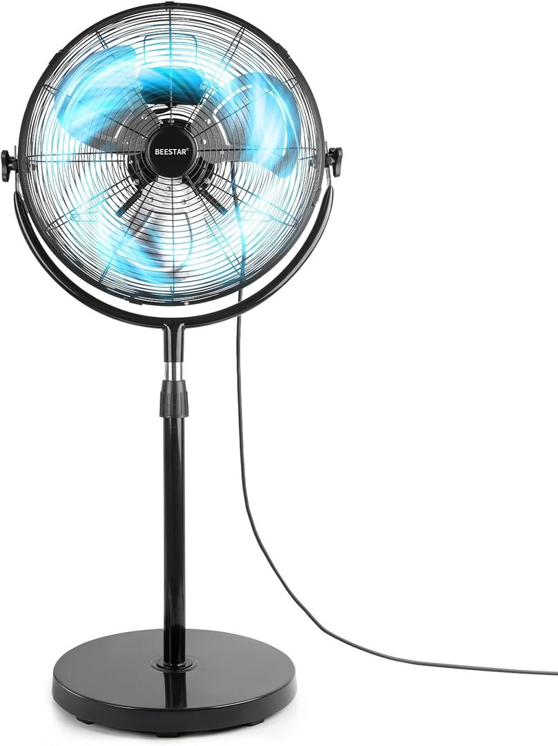 BEESTAR 18 Inch Heavy Duty High Velocity Pedestal Fan,Industrial Standing Fan with Adjustable Height and Tilt,3-Speed,Metal for Industrial, Commercial, Residential, Greenhouse,Black