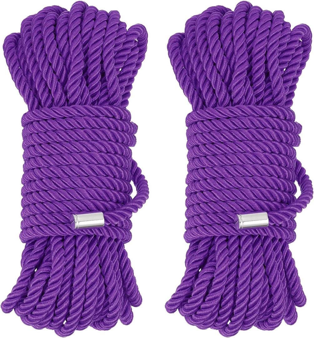 MECCANIXITY Silk Rope, Nylon Twisted Rope Satin Cord Braided 32ft 8mm Purple Durable Trim Multipurpose Thick Cord String for Handicrafts,Packaging,Knot Decorations and Camping, 2 Pack