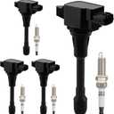 HQPASFY Ignition Coil UF549 Pack & Iridium Spark Plugs Set of 4 Compatible with Nissan Altima Rogue Sentra X-Trail Frontier NP300 Tiida Versa NV200 Urvan, Infiniti Q70 QX60 1.6L 1.8L 2.0L 2.5L