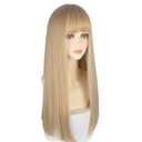 22 Inches Long Straight Hair for Women Blonde Synthetic Hair Natural Golden Wig With Bangs Party Cosplay Wig (White Gold)