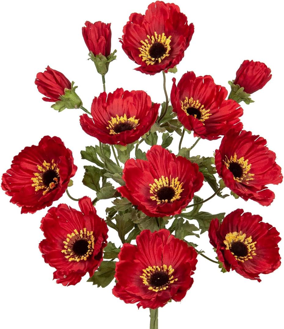 28.3" Red Artificial Flowers Poppy Flowers 3Pcs Silk Fake Poppy Flowers Real Touch Faux Poppies Spring Flower Long Stem Arrangement with 4 Heads for Party Centerpiece Bouquet Table Home Decoration