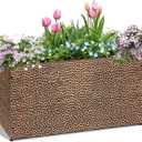 BAYN 30x12x16 Inch Rectangular Metal Planter Box Bronze Hand-Hammered Metal Planter with Pre-Drill Holes, Heavy Duty Outdoor Garden Planter for Patio, Porch, Yard