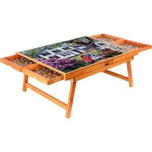 SereneLife Wooden Jigsaw Puzzle Table with 6 Removable Sliding Storage Drawers and Foldable Legs, Smooth Plateau Fiberboard Work Surface and Reinforced Hardwood, for Games and Puzzles, Kids&Adults, Stadard