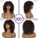 YEAME Curly Wigs for Black Women - Curly Afro Wig with Bangs Ombre Brown Mixed Color Synthetic Heat Resistant Full Wigs with 1 Wig Comb and 4pcs Wig Caps