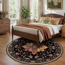 RELEANY Area Rugs 8ft Washable Non-Slip, Floral Vintage Distress Print Pattern Medallion Carpet for Living Room Bedroom Dining Room, Black Colorful Floral Dark Tan
