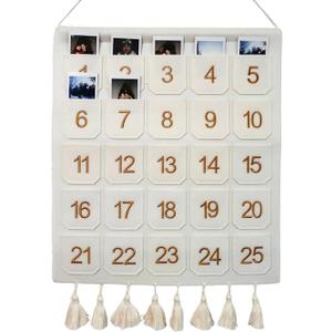 Photo Advent Calendar with Pockets, Christmas Calendar Countdown, Embroider Numbers Felt Photo Advent Calendar w/ 25 Small Pockets, Advent Calendars for Holiday Tradition (Gold)