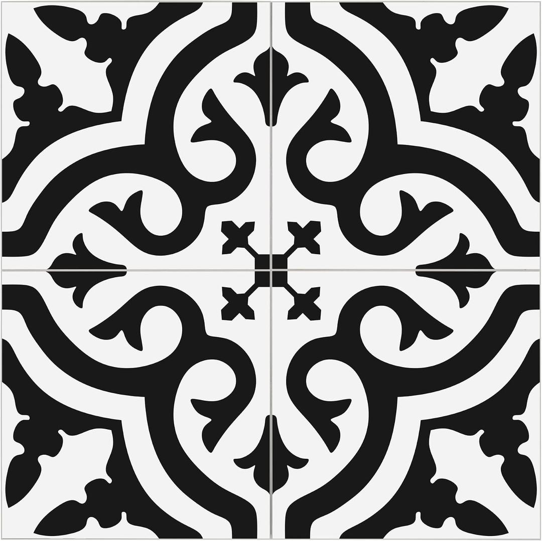 The Tiles Plaza Encaustic Peel and Stick Backsplash, Black and White Patterned Vintage Stick on Tiles, Stone Composite Self-Adhesive Wall Tile Sticker for Kitchen Bathroom Fireplace Stairs, 10 Sheets