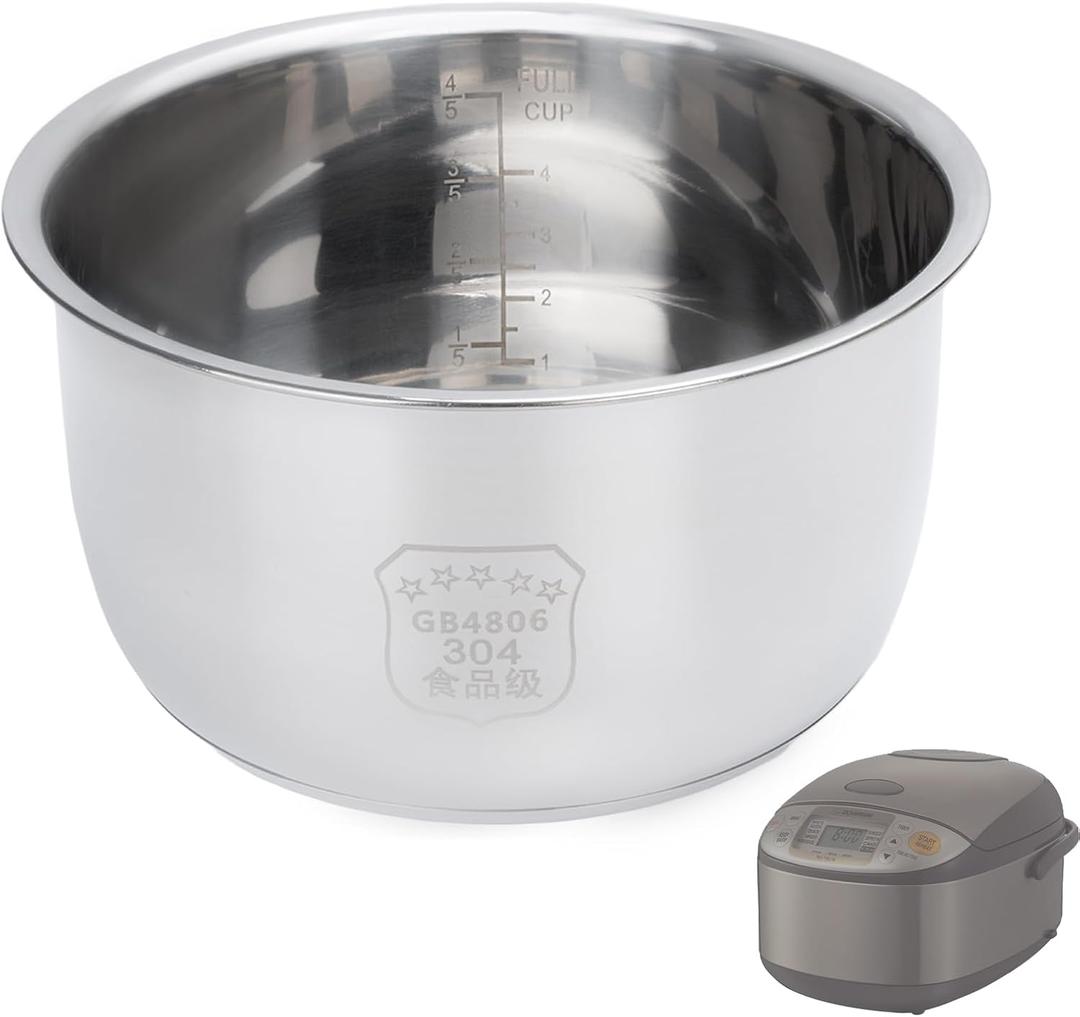 Rice Cooker Inner Pot Compatible with Zojirushi NS-TSC10, 5.5 Cups Inner Replacement Pot, 304 Stainless Steel Replacement Inner Bowl, Rice Cooker Inner Bowl for Multi-Cooker, Polished Surface