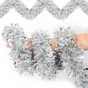 50 Ft Metallic Twist Hanging Tinsel Garland - Silver Christmas Tree Decoration