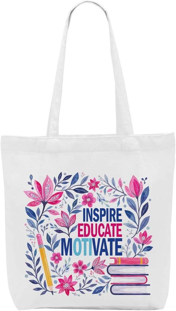 Inspirational Retro Boho Floral Teacher Appreciation Gifts Book Lovers Gifts Canvas Tote Bag for Women Girls Mom Reusable Grocery Bags for Shopping Work Birthday Christmas Appreciation Retirement