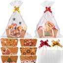 Eaasty 24 Pack Christmas Baskets for Gifts Empty Bulk 9.8'' x 6.5'' x 4.3'' Kraft Empty Gift Basket Kit with Handle Wrapping Bag Bow Sturdy Market Tray to Fill for Christmas Party Favor