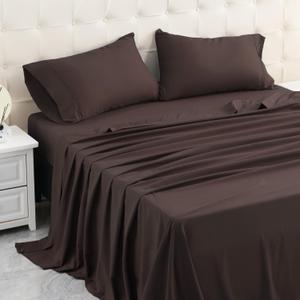 MICORAL Full Bed Sheets Set, Soft Breathable Bedding Sheet Set, Sheets Set with 16" Deep Pocket Design (4 Pieces, Full, Brown)