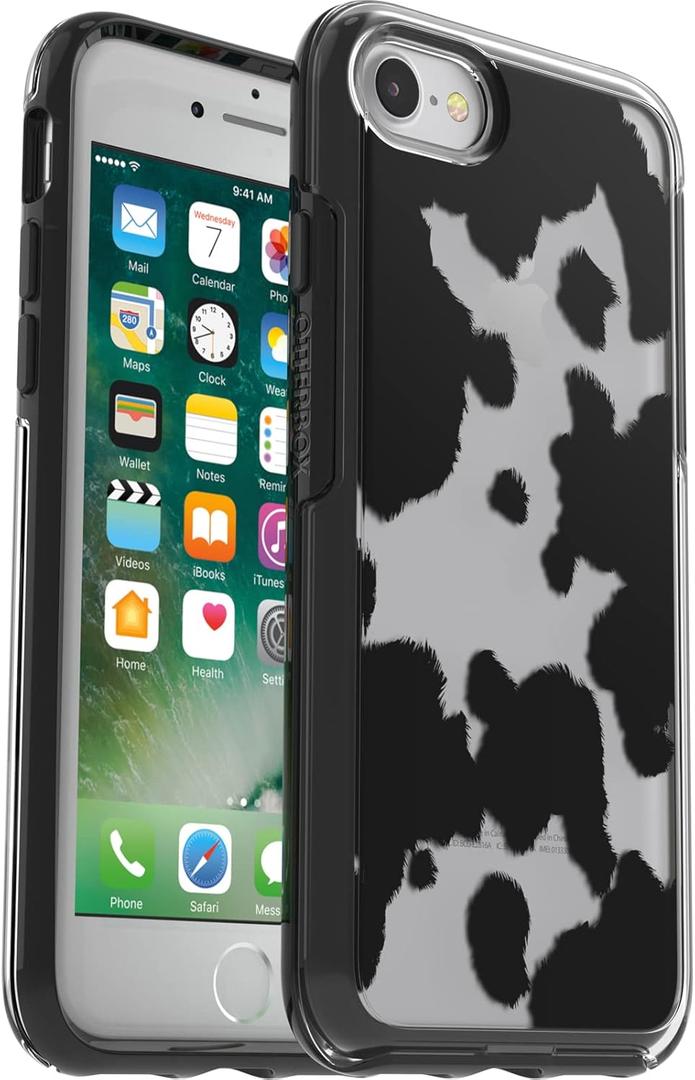 OtterBox iPhone SE 3rd/2nd Gen, iPhone 8/7 (not Compatible with Plus Sized Models) Symmetry Series Case - Cow Print, Ultra-Sleek, Wireless Charging Compatible, Raised Edges Protect Camera & Screen (Cow Print)