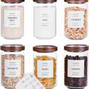 Tzerotone Glass Pantry Storage Jars with Acacia Airtight Lid, 25oz Clear Kitchen Canisters with Wood Lid, 6 Set with 132 Labels for Tea, Sugar, Spice, Herbs