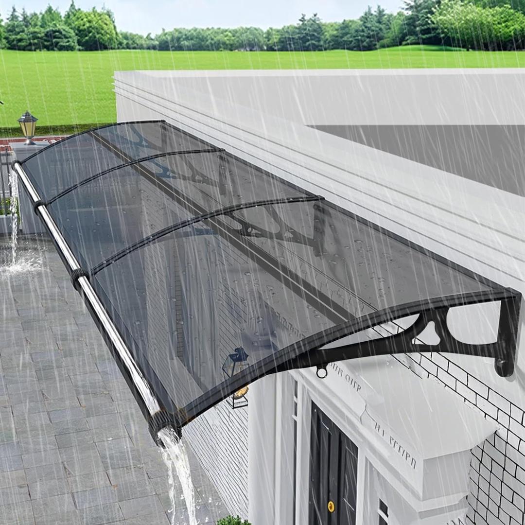 Window Awnings Exterior with Aluminum Bracket UV Rain Snow Durable Polycarbonate Canopy Protection for Entrance Door Carport Warehouse 100x150cm/39x59in Grey