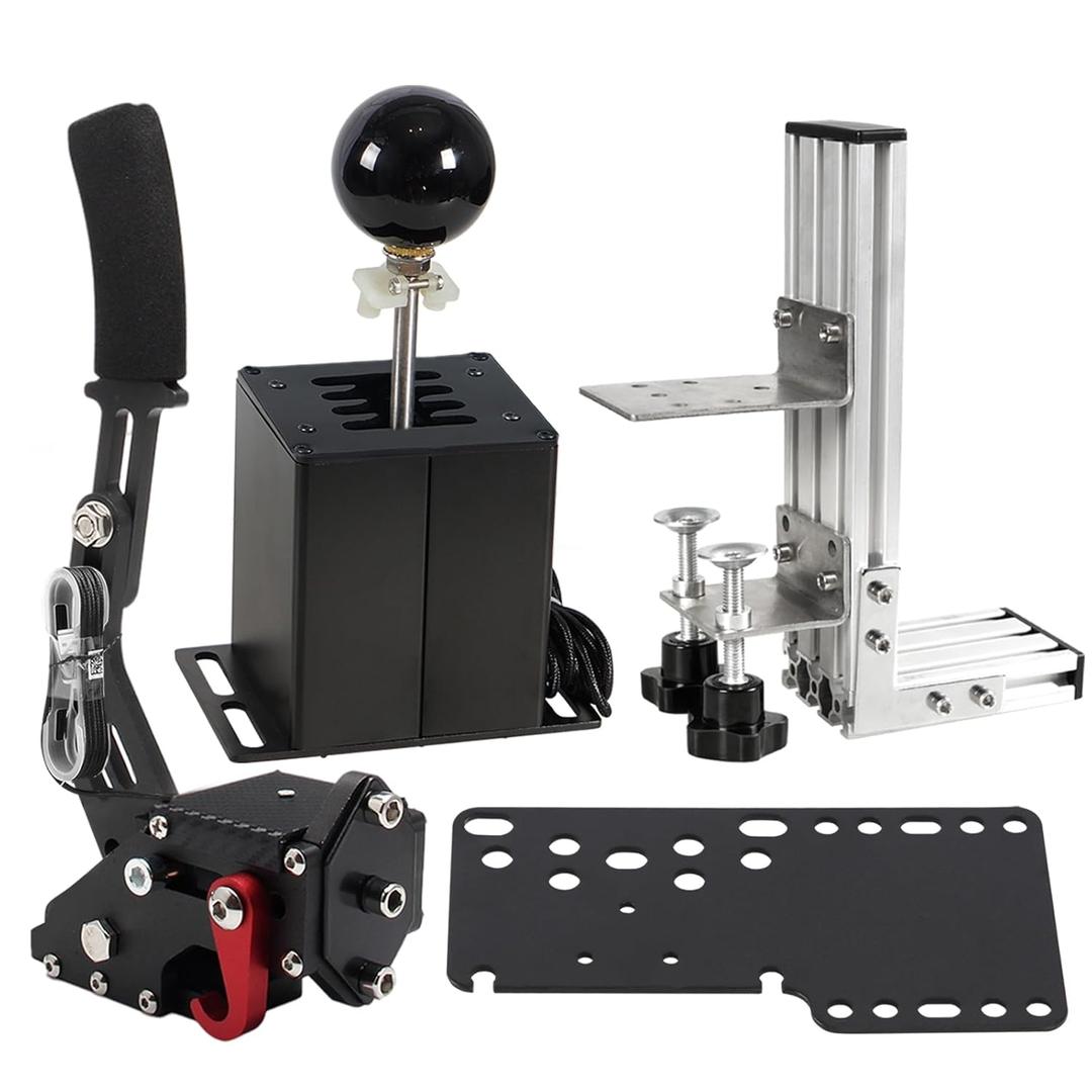 PC USB Simulator Shifter 64 Bit Handbrake with Clamp L Shape Lever Kit Compatible with G29 G27 G25 G920 T300RS/GT Steering Wheel Sequential H Gear Shifter Compatible with ATS ETS Dust WRC Sim Racing Games 6+R Black