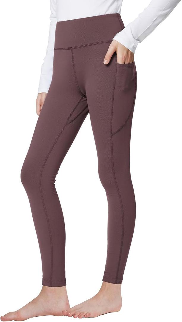 baleaf Girls' Fleece Lined Leggings Thermal Compression Tights with Pockets | Winter Warm Compression Pants, High Waist and Wide Waistband for School Kids Youths, Ideal for Athletic Yoga in Cold Weather (M)