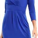 Women's Wrap Dress V Neck 3/4 Sleeve Bodycon Dress Work Wedding Guest Cocktail Dresses Summer 2025 (Blue, Medium)