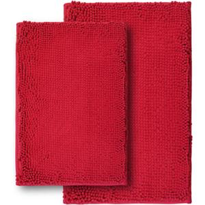 Bathroom Rugs Sets 2 Piece,Super Absorbent Soft,Thick,Machine Washable Chenille Bath Mat,Non Slip Toilet Floor Rug,Bath Mats for Bathroom,16x24 Plus 20x32 Shape,Red
