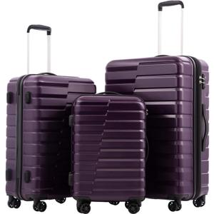 COOLIFE Luggage Expandable Suitcase PC ABS TSA Luggage 3 Piece Set Lock Spinner Carry on (purple, 3 piece set)