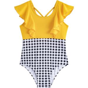 LIZENS Girls One Piece Swimsuit with Bright Colors Kids Swimwear Ruffle Swimsuit Beachwear (7-8 Years, Yellow)