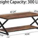 HSH Rustic Coffee Table with Storage Shelf, Industrial Metal Wood Living Room Table, Farmhouse Minimalist Rectangle Center Table, Vintage Simple 2 Tier Cocktail Tea Table, Rustic Brown, 47 Inch
