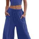 Panadila Womens Summer Lounge Sets 2 Piece Outfits Tube Top and Wide Leg Pants Matching Set Beach Vacation Clothes, Medium