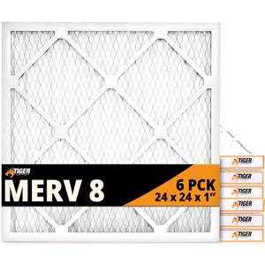Tiger Tough 24x24x1 Air Filter MERV 8 MPR 600-800, High-Performance Pleated HVAC AC Furnace Filter Replacement for Home, 6-Pack