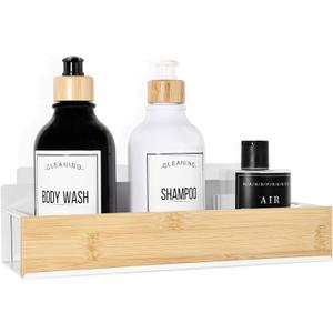 Bathroom Shelves,Wall Mounted Floating Shelf,Over Toilet Storage Shelf,Metal Bamboo Wall Shelves,Home Storage Organizer Essentials for Bathroom/Living Room/Kitchen/Bedroom(White)
