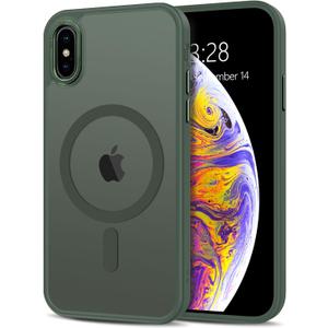 Anuck for iPhone X Case, for iPhone Xs Case Magnetic Phone Case Compatible with MagSafe,Soft TPU Bumper Hard Translucent Matte Back Slim Fit Shockproof Protective Cover for Men Women Girls-Dark Green