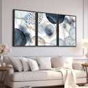 Large Framed Canvas Wall Art 16"x24" Set of 3, Shapley Blue Abstract Painting Watercolor Prints Geometric Block and Line Minimalist Artwork for Living Room Bedroom Office Kitchen Home Decor